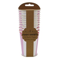 Set of 12 Pink Striped Party Cups By Meri Meri